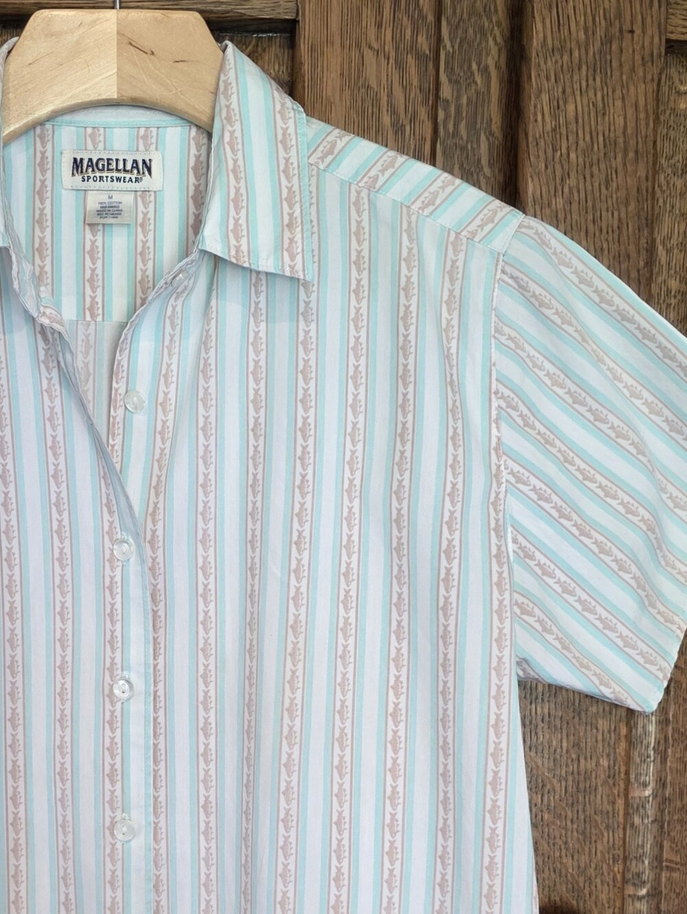 Vintage Magellan Button-up Fish Stripe Short-sleeve Women's M 100% Cotton